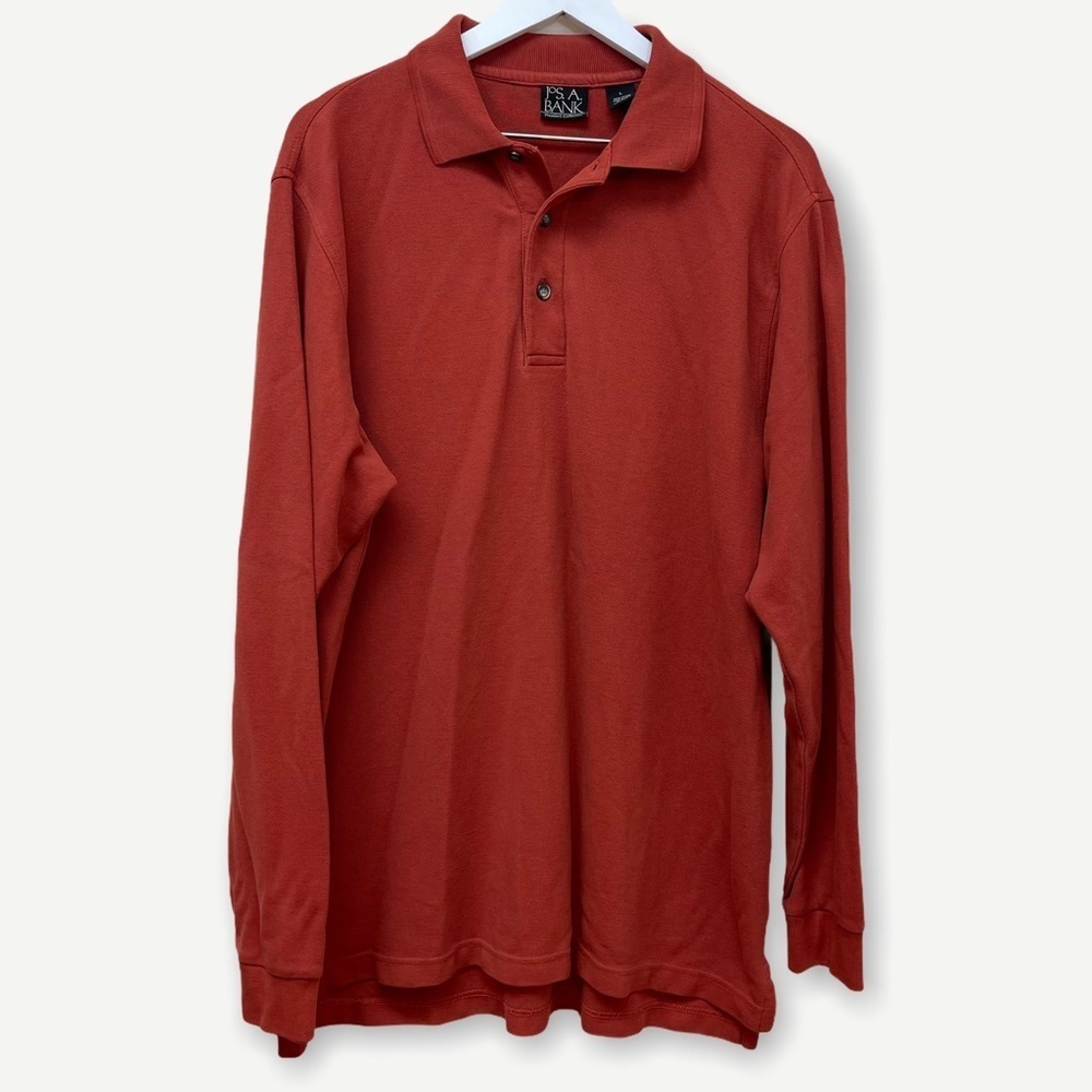 JOS A Bank men's rust red long sleeve polo large